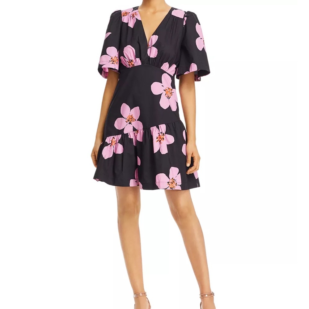 Kate Spade Grand Flora Mini Black Dress with Pink Floral Accents